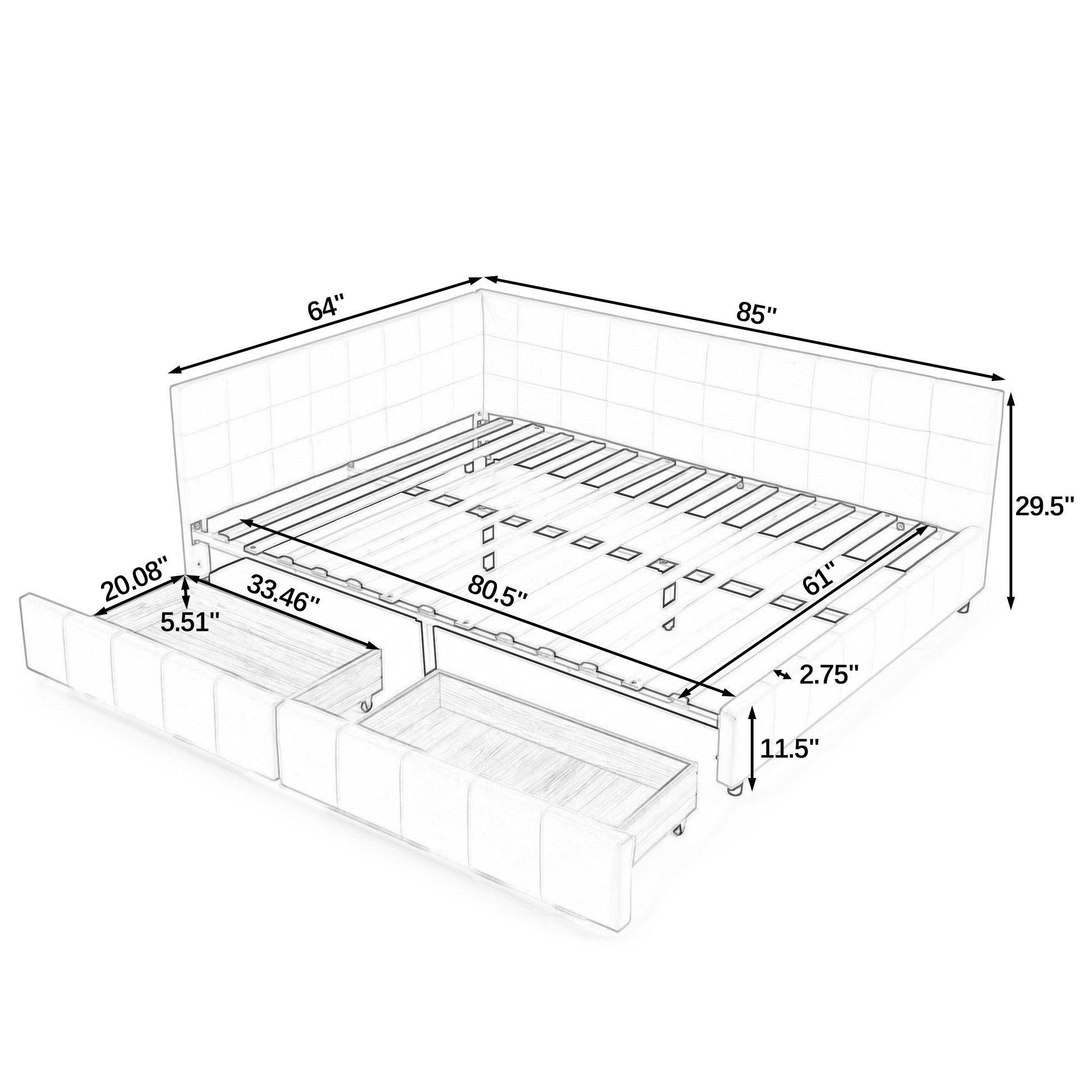 Queen Size Storage Upholstered Tufted Bed Frame