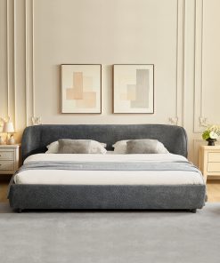 King Size Boucle Fabric Upholstered Bed Frame