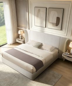 King Size Luxury Wing‑Back Upholstered Bed Frame