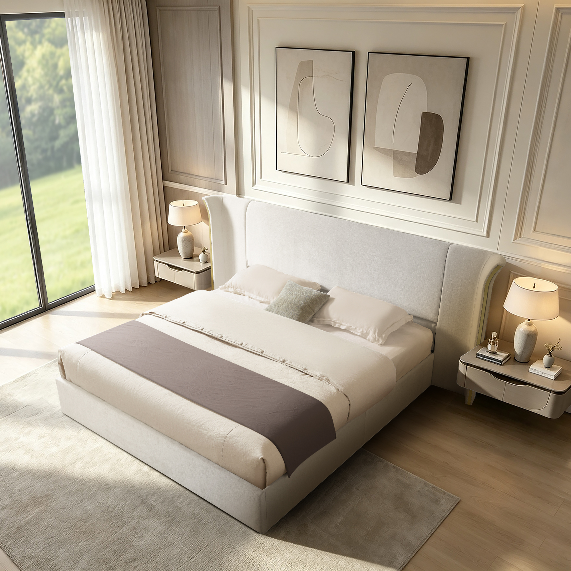 King Size Luxury Wing‑Back Upholstered Bed Frame