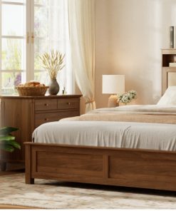 Queen Size Bed Frame with Rattan Headboard