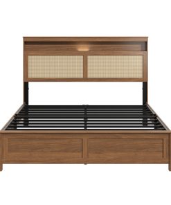 Queen Size Bed Frame with Rattan Headboard