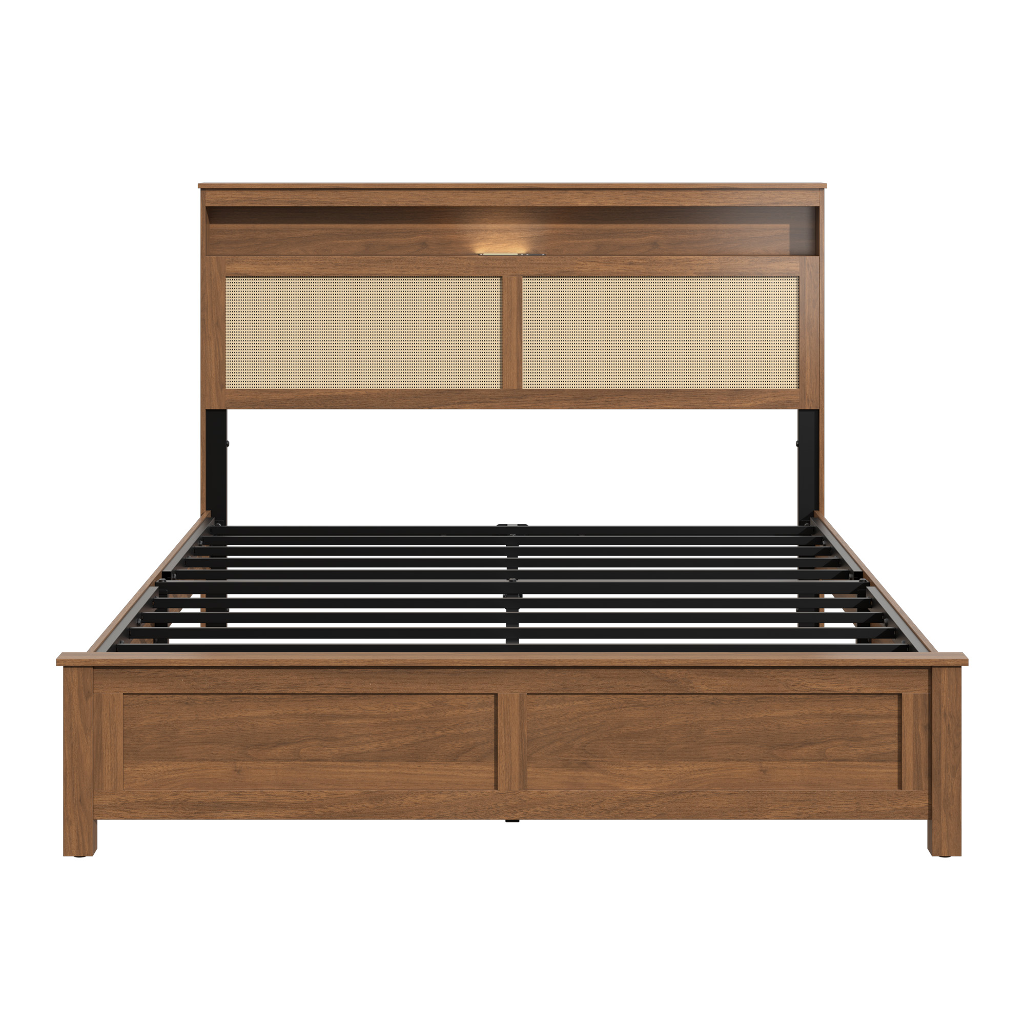 Queen Size Bed Frame with Rattan Headboard
