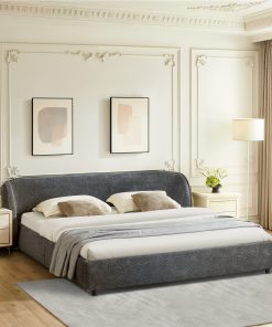 King Size Boucle Fabric Upholstered Bed Frame