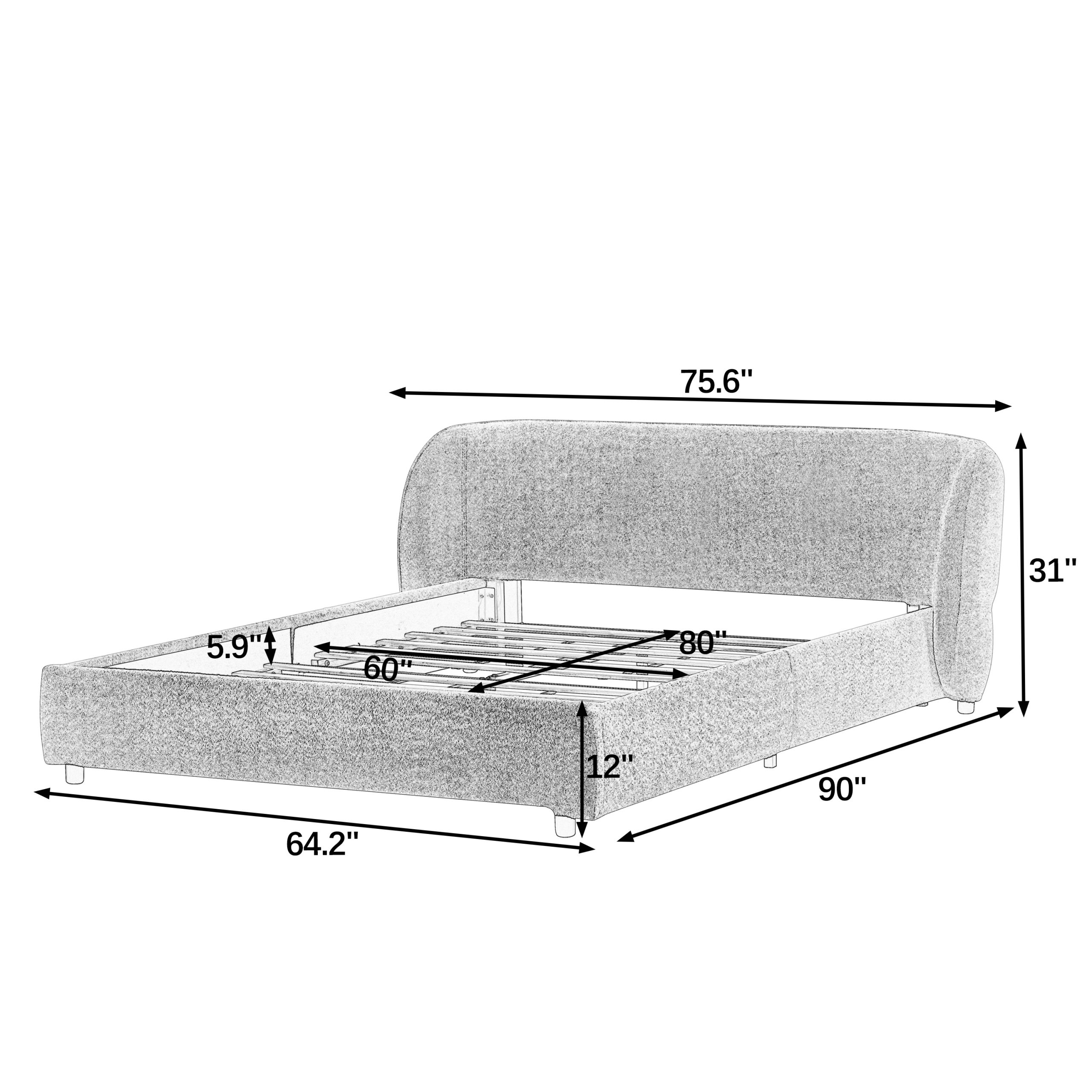 Queen Size Boucle Fabric Upholstered Bed Frame
