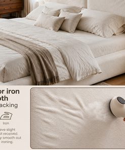 King Platform Bed Frame with Padded Polyester Headboard