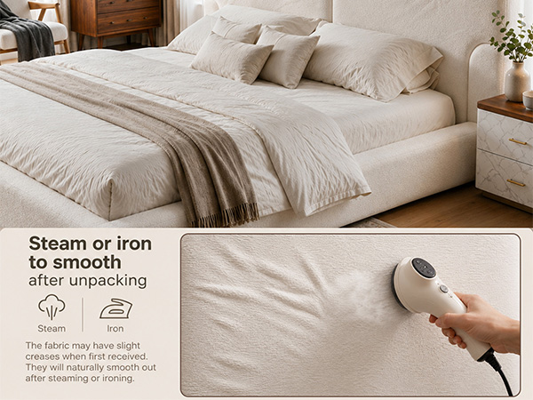 King Platform Bed Frame with Padded Polyester Headboard