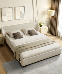 Queen Size Boucle Fabric Upholstered Bed Frame