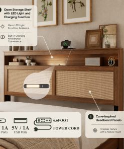 Queen Size Bed Frame with Rattan Headboard