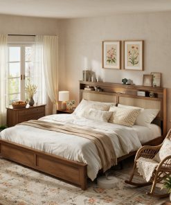 King Size Bed Frame with Rattan Headboard