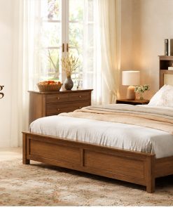 King Size Bed Frame with Rattan Headboard
