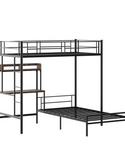 Twin Over Twin Size Bunk Bed With Desk and Charging Station