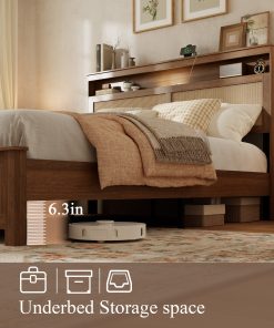 King Size Bed Frame with Rattan Headboard