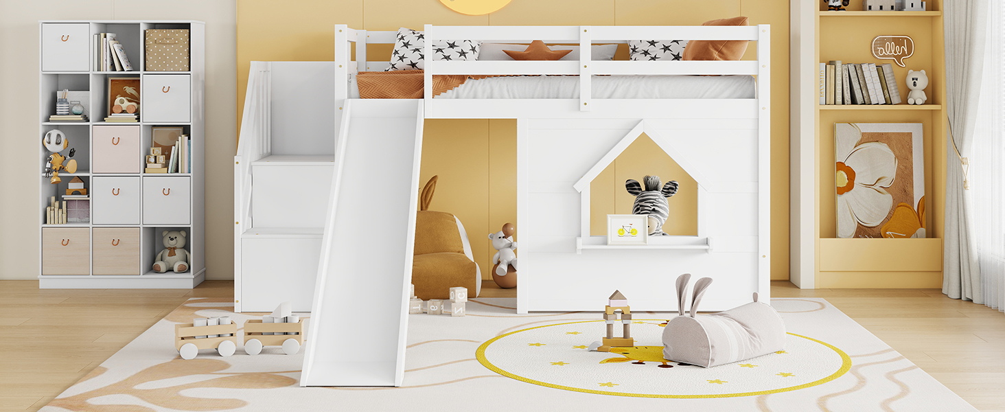Solid Pine Wood Low Loft Bed Frame
