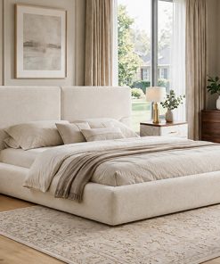 King Platform Bed Frame with Padded Polyester Headboard