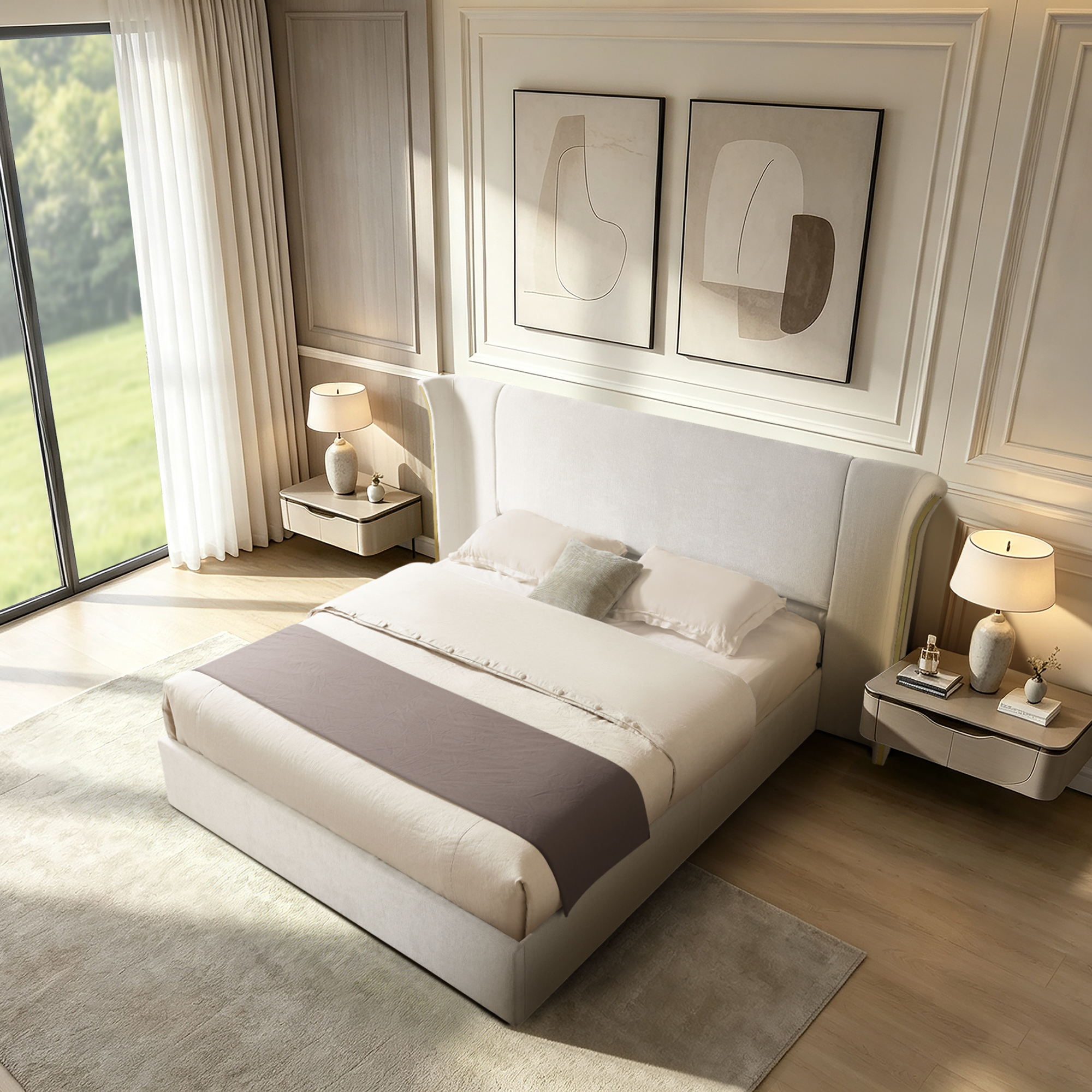 Queen Size Luxury Wingback Upholstered Bed Frame