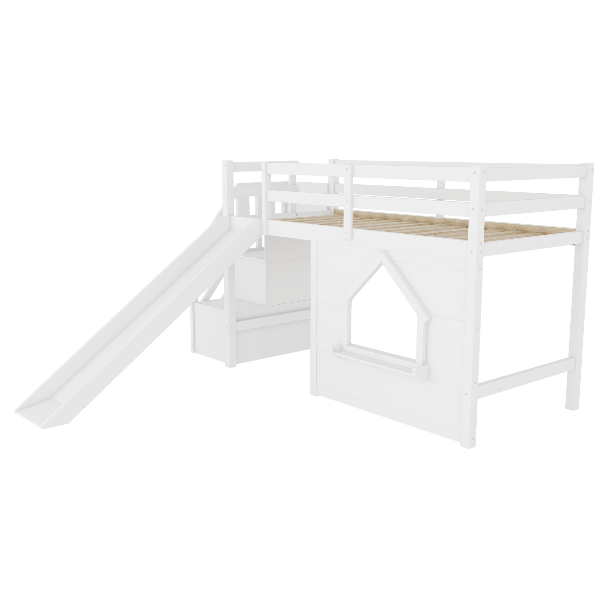 Solid Pine Wood Low Loft Bed Frame