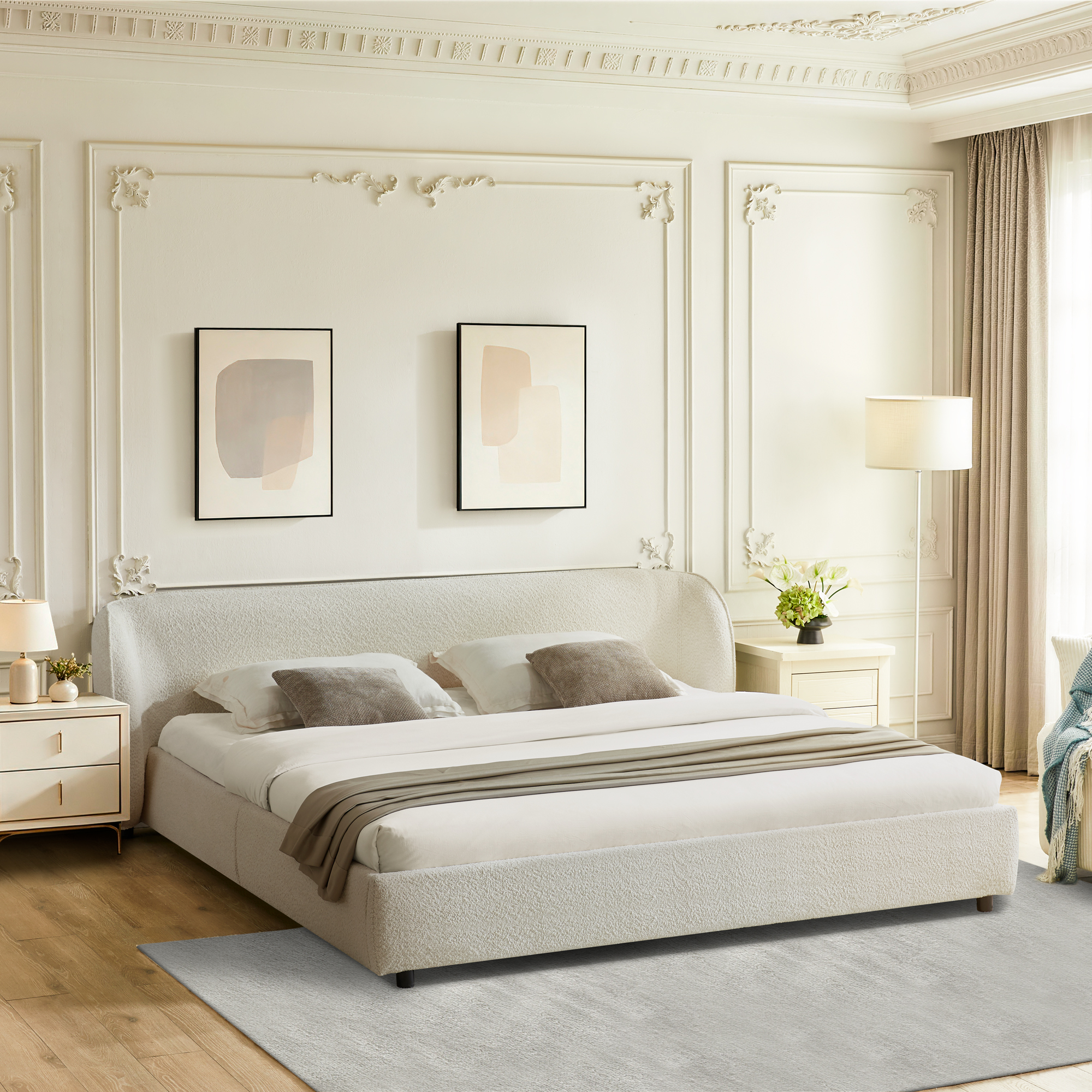 King Size Boucle Fabric Upholstered Bed Frame