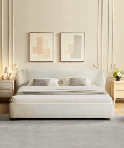 Queen Size Boucle Fabric Upholstered Bed Frame