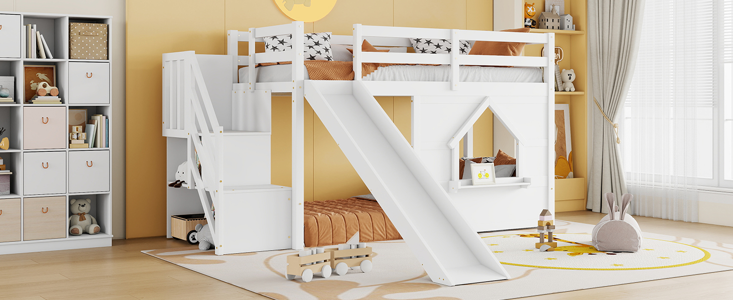 Solid Pine Wood Low Loft Bed Frame
