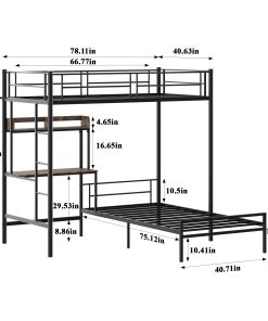 Twin Over Twin Size Bunk Bed With Desk and Charging Station