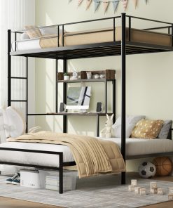 Twin Over Twin Size Bunk Bed With Desk and Charging Station