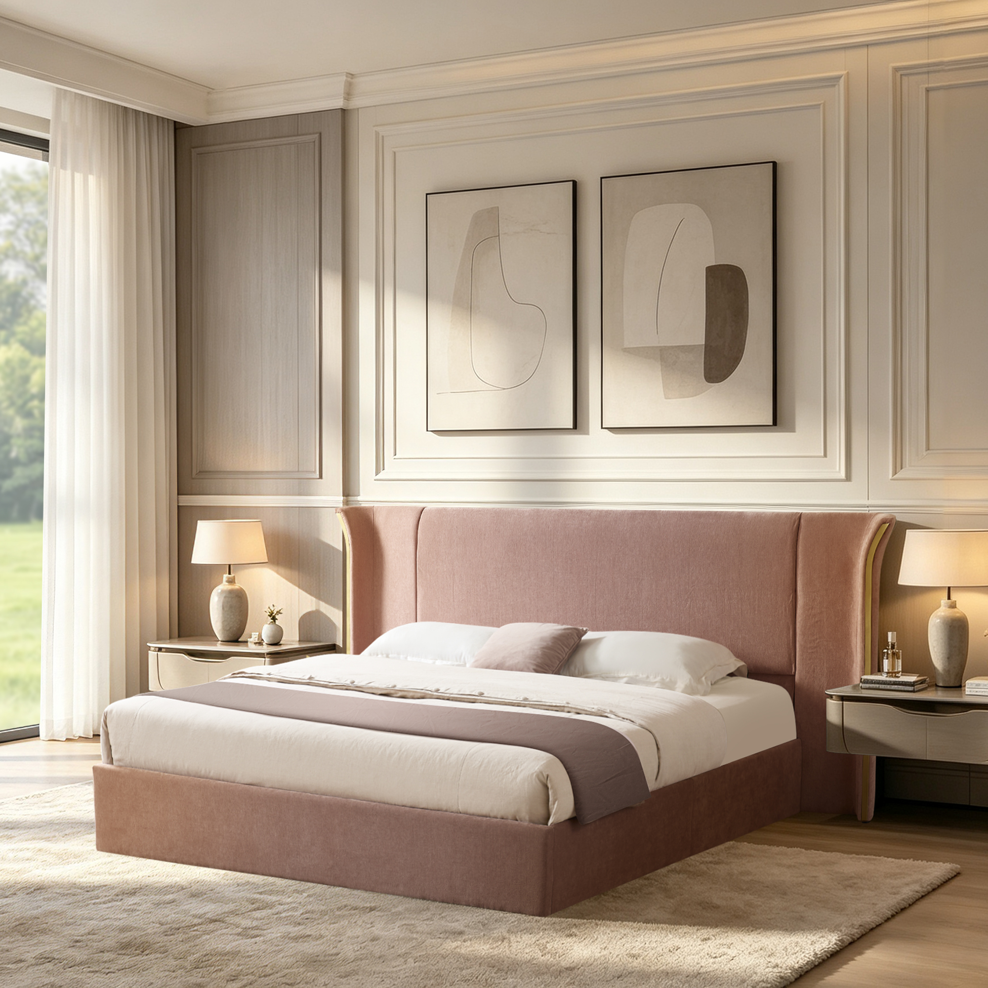 Queen Size Luxury Wingback Upholstered Bed Frame
