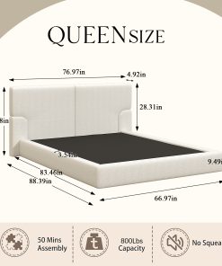 Queen Platform Bed Frame With Padded Polyester Headboard