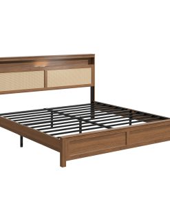 King Size Bed Frame with Rattan Headboard