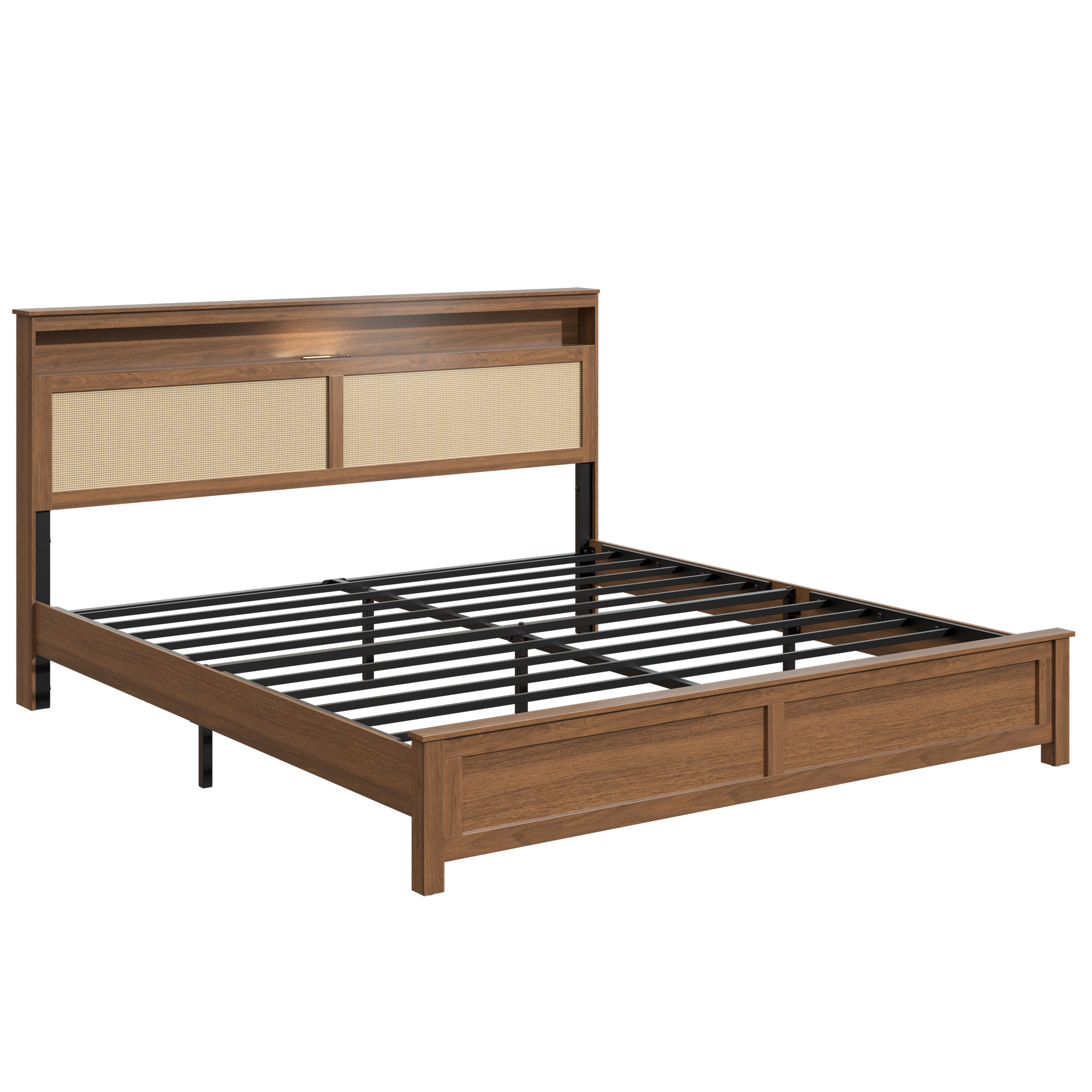 King Size Bed Frame with Rattan Headboard