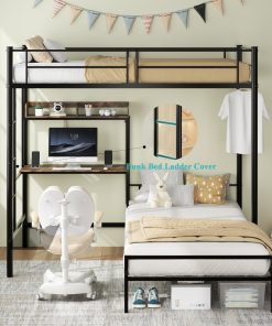 Twin Over Twin Size Bunk Bed With Desk and Charging Station