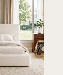 King Platform Bed Frame with Padded Polyester Headboard