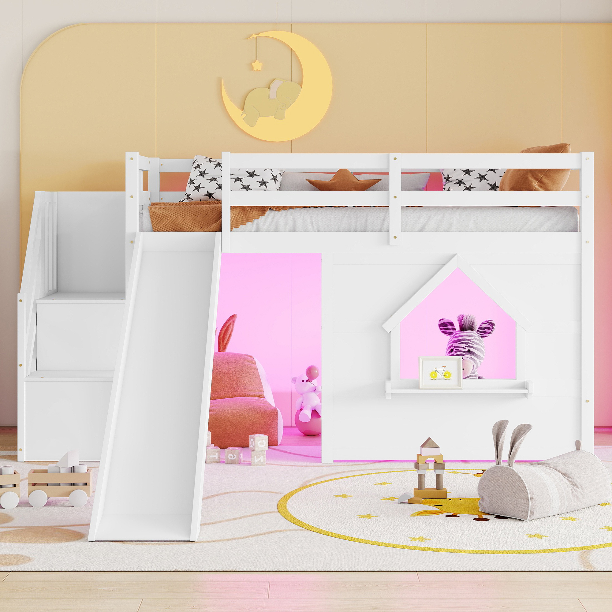 Solid Pine Wood Low Loft Bed Frame