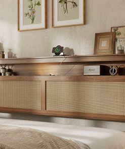 King Size Bed Frame with Rattan Headboard