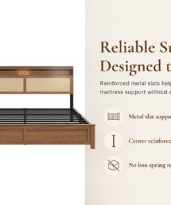King Size Bed Frame with Rattan Headboard