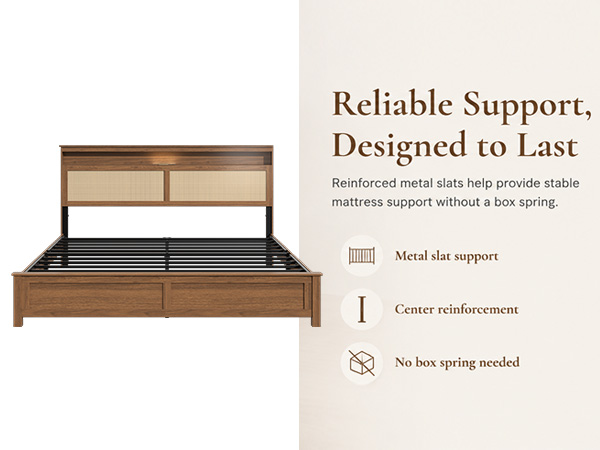 King Size Bed Frame with Rattan Headboard
