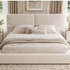 King Platform Bed Frame with Padded Polyester Headboard