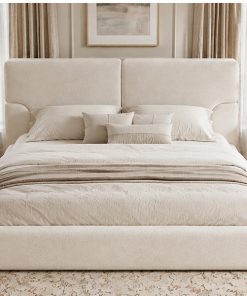 King Platform Bed Frame with Padded Polyester Headboard