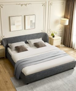 King Size Boucle Fabric Upholstered Bed Frame