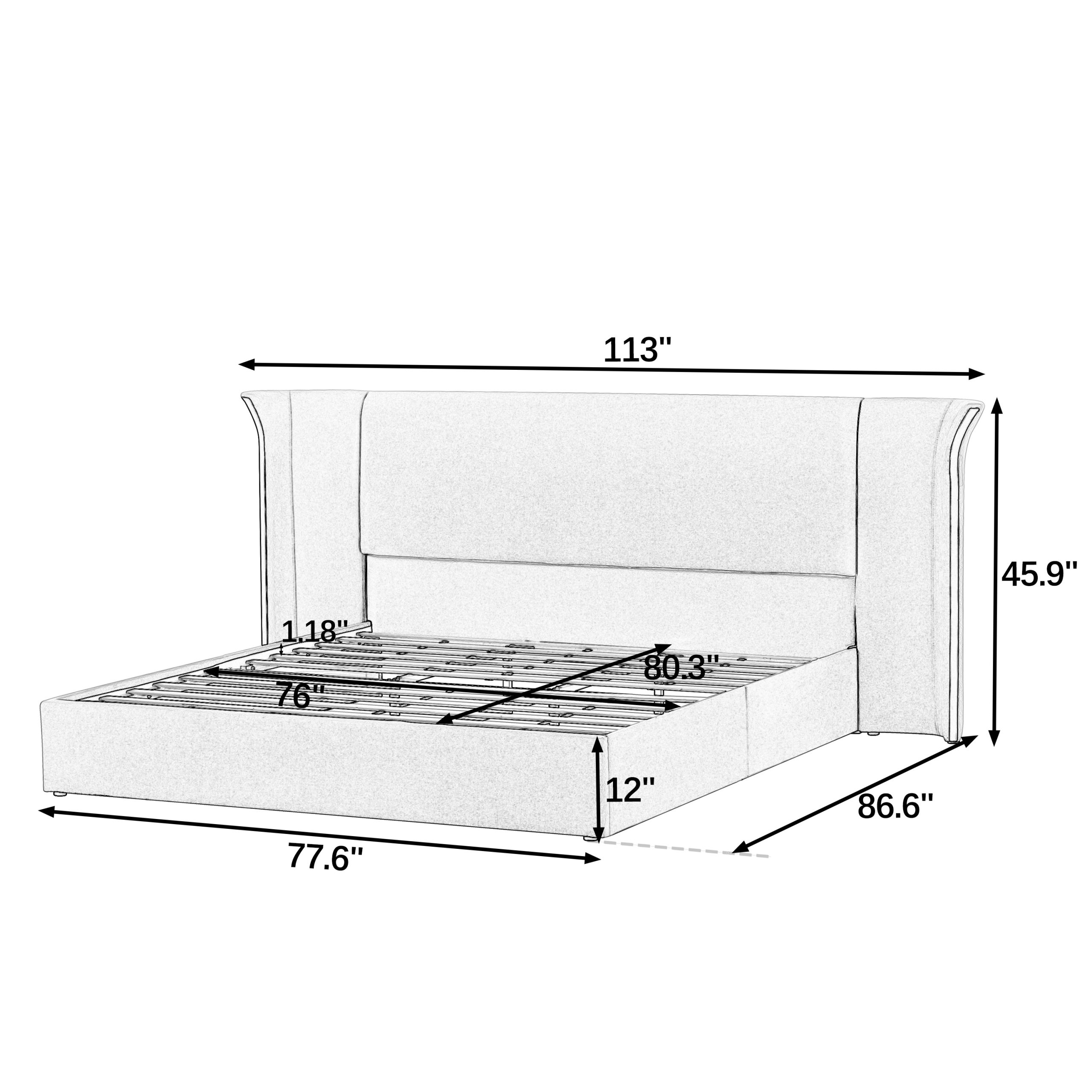 King Size Luxury Wing‑Back Upholstered Bed Frame