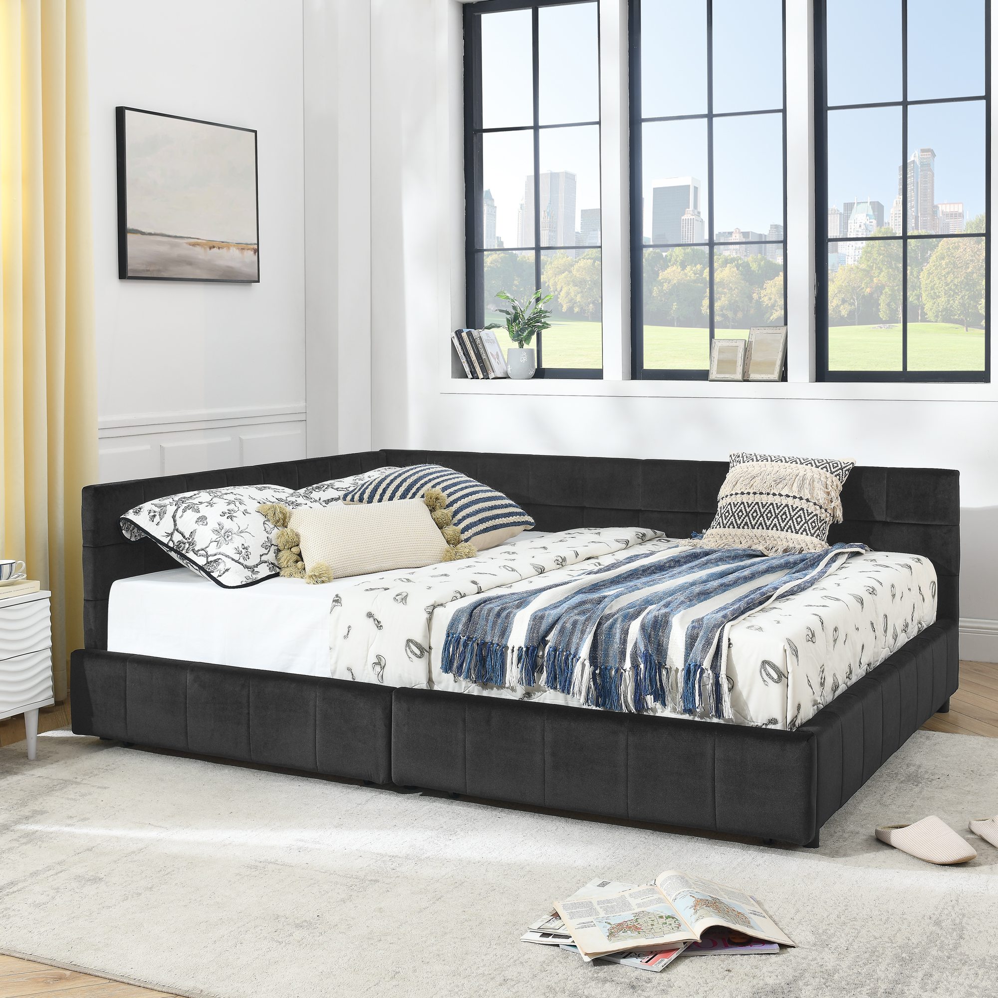 Queen Size Storage Upholstered Tufted Bed Frame