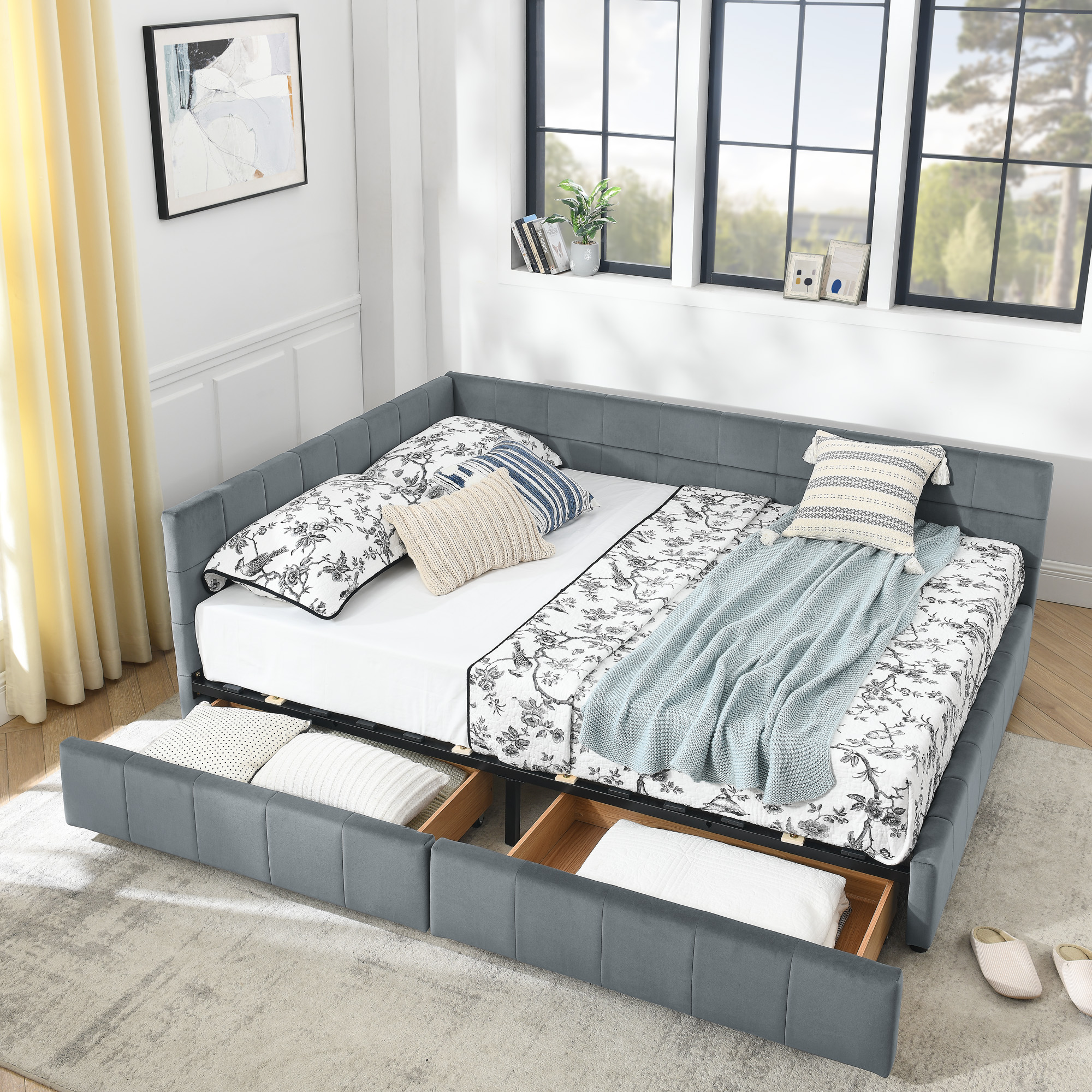 Queen Size Storage Upholstered Tufted Bed Frame