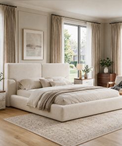 Queen Platform Bed Frame With Padded Polyester Headboard