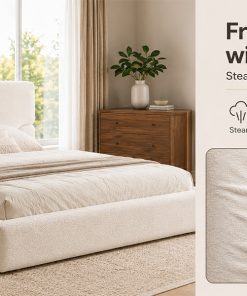 King Platform Bed Frame with Padded Polyester Headboard