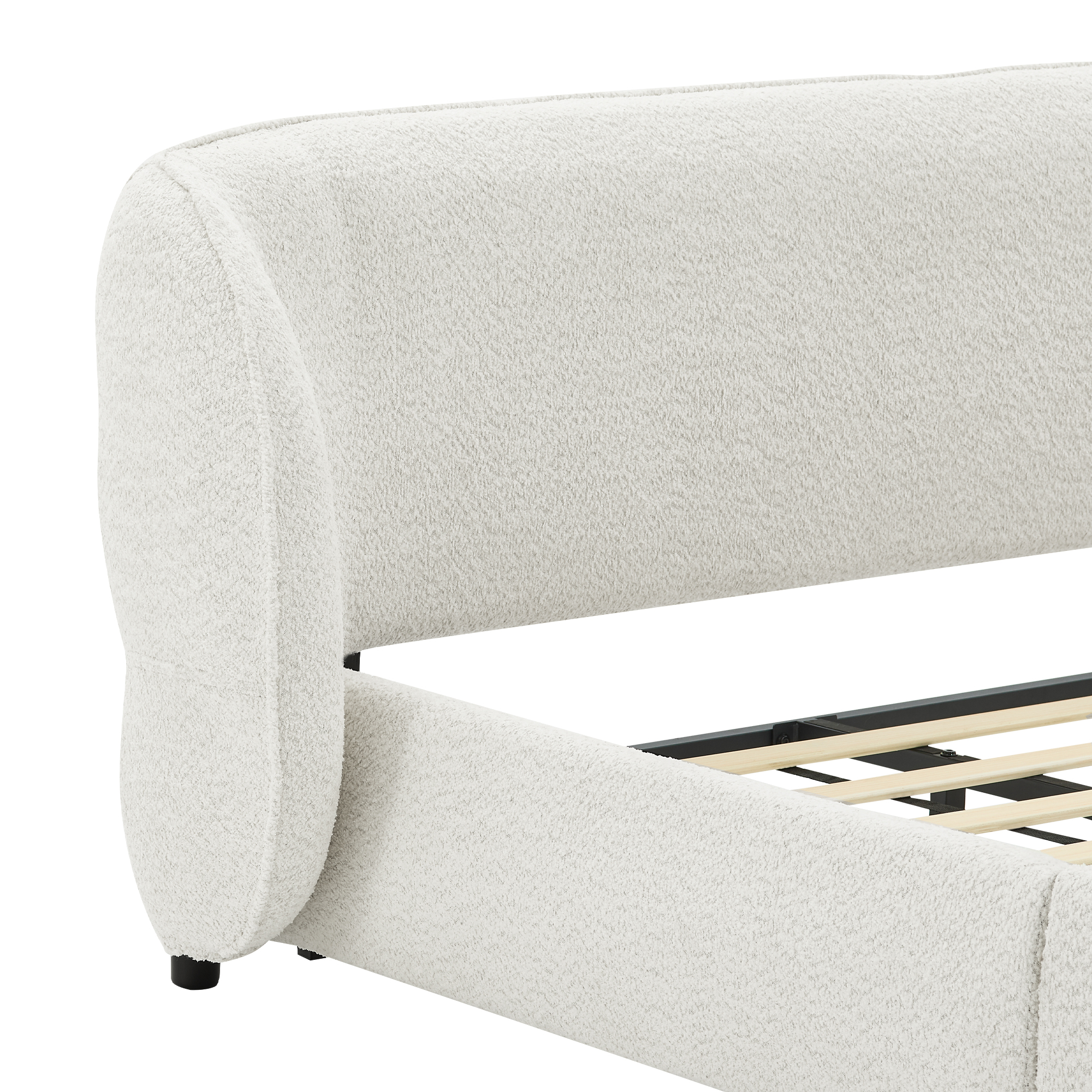 Queen Size Boucle Fabric Upholstered Bed Frame