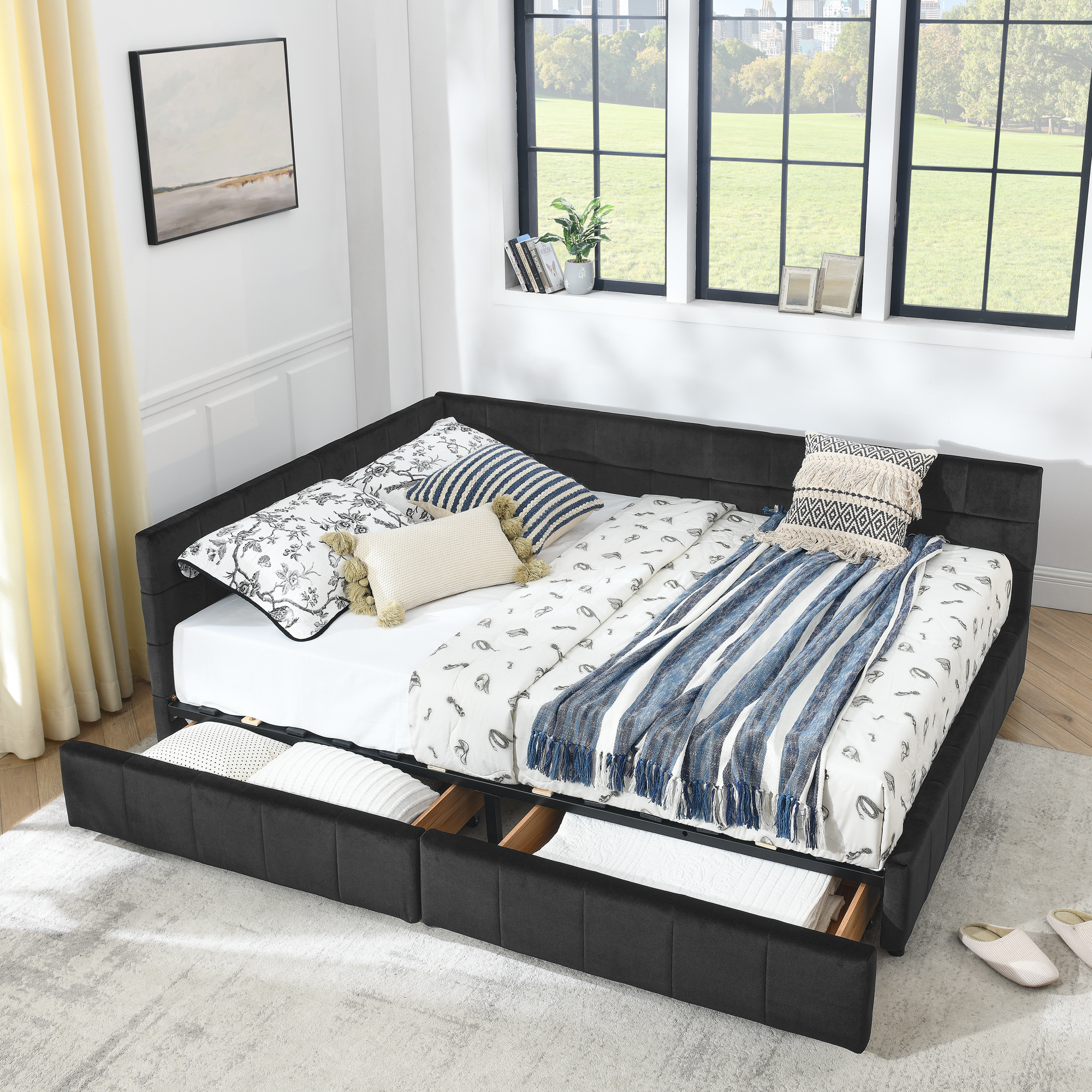 Queen Size Storage Upholstered Tufted Bed Frame
