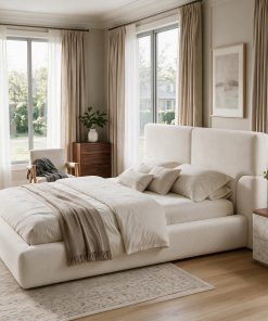 King Platform Bed Frame with Padded Polyester Headboard