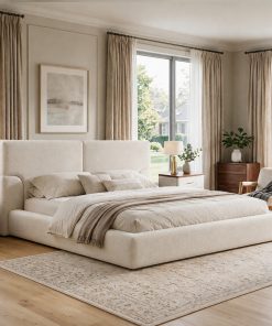 King Platform Bed Frame with Padded Polyester Headboard