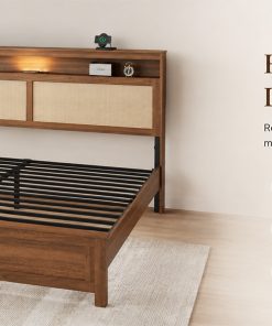 King Size Bed Frame with Rattan Headboard