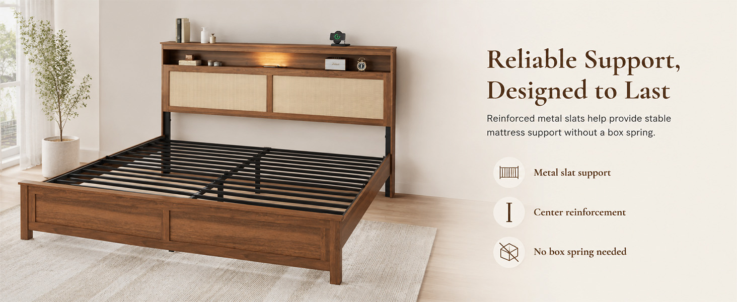 King Size Bed Frame with Rattan Headboard